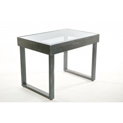 Tavolo in legno grigio metallico con top in acrilico fumè